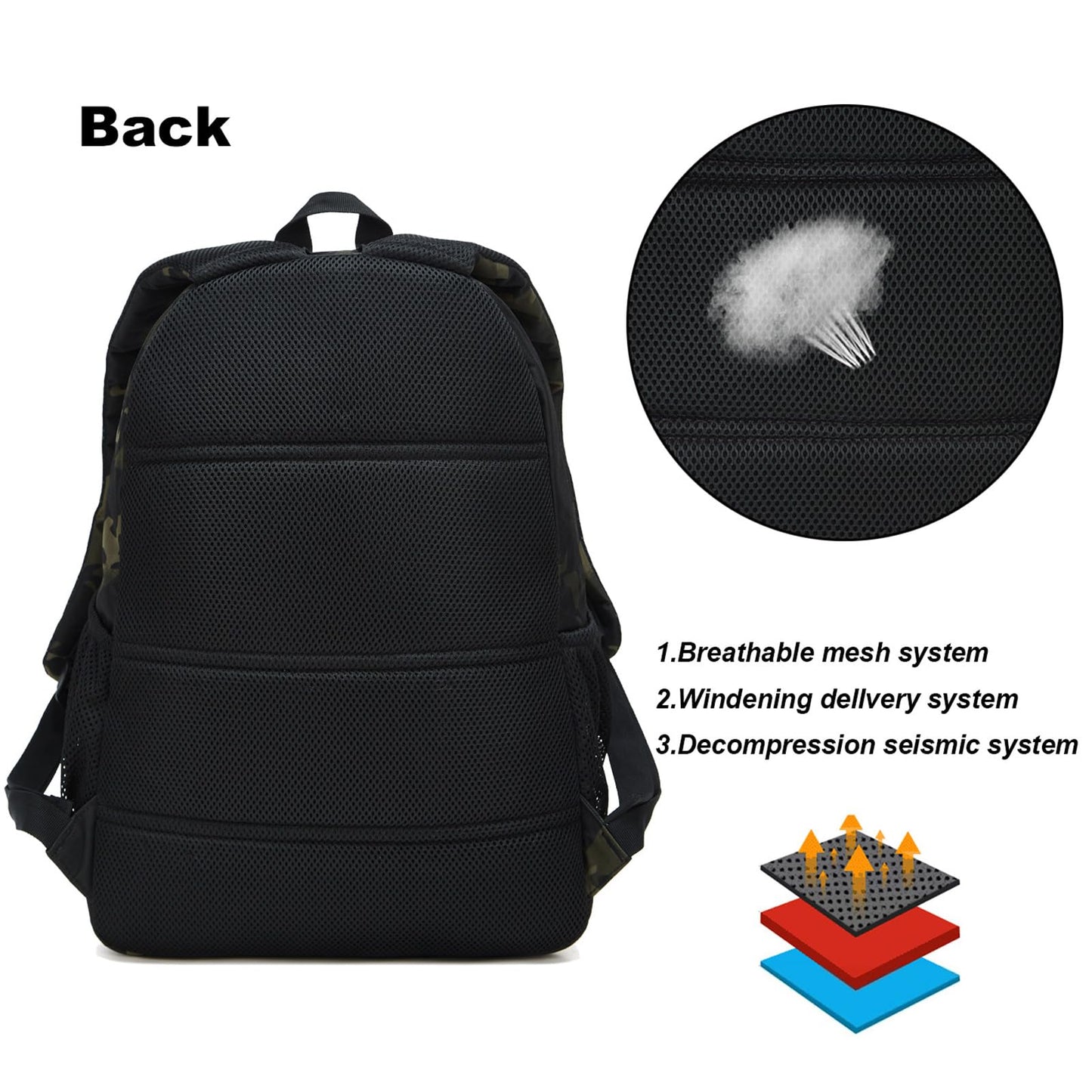 ArcEnCiel Motorcycle Backpack Tactical Bag Army Pack Rucksacks with Patch - Rain Cover Included(Black Camo)