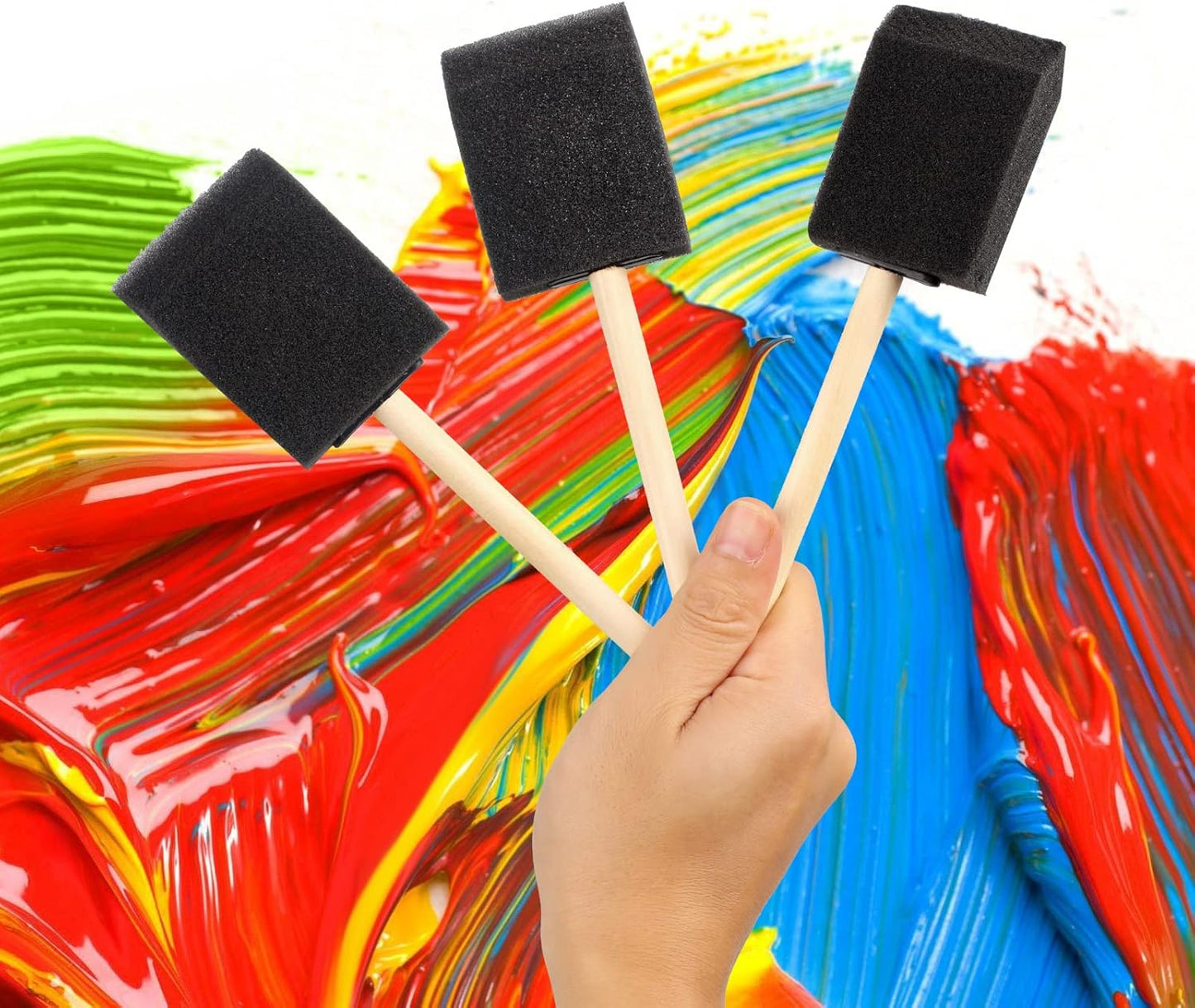 24 Pcs Foam Paint Brushes, Wood Handle Sponge Brushes for Painting, Staining, Varnishes, and DIY Craft Projects (1'', 2'' and 3'')