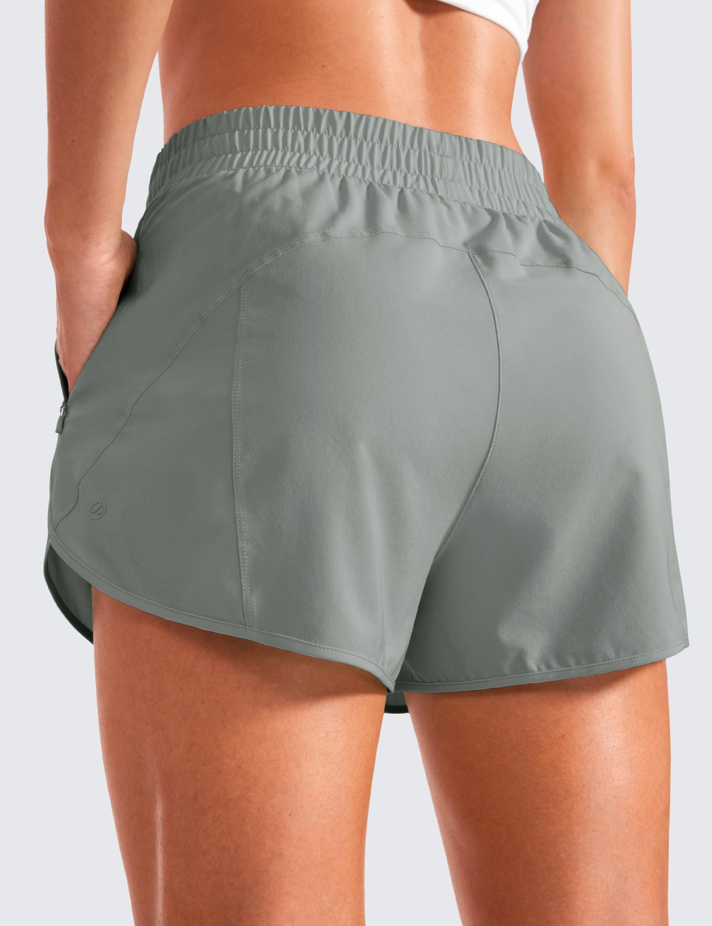 CRZ YOGA Dolphin Athletic Shorts for Women 3" - High Waisted Quick Dry for Running Workout Gym Track with Zip Pocket Sterling X-Small