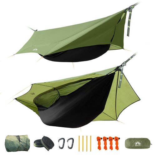 Night Cat Camping Hammock Tent: Lightweight Portable 4 in 1 Hammock with Rain Tarp and Mosquito Net for Hiking Jungle Outdoor Green