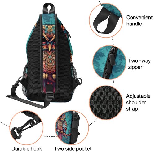 Yamegoun Owl Sling Bag Travel Crossbody Backpack One Shoulder Pack Hiking chest Daypack for Women Waterproof Adjustable Lightweight Outdoor Workout