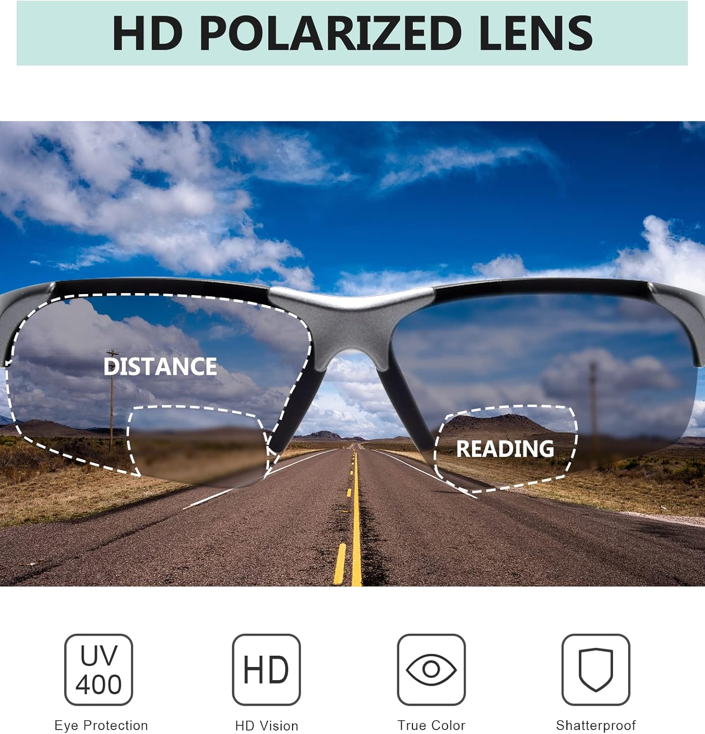 Eyekepper TR90 Unbreakable Sports Polarized Half-Rimless Bifocal Sunglasses