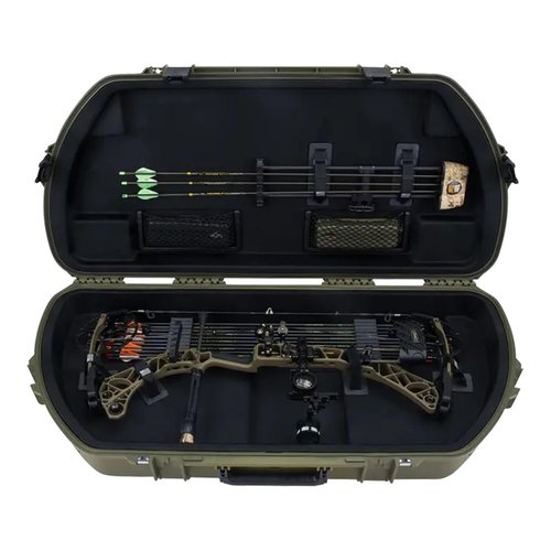 SKB Hard Protective Storage Case for Archery Bow and Arrows, iSeries Shaped Bow Case, Green - Quiver Holder and Gear Box for Hunting Accessories