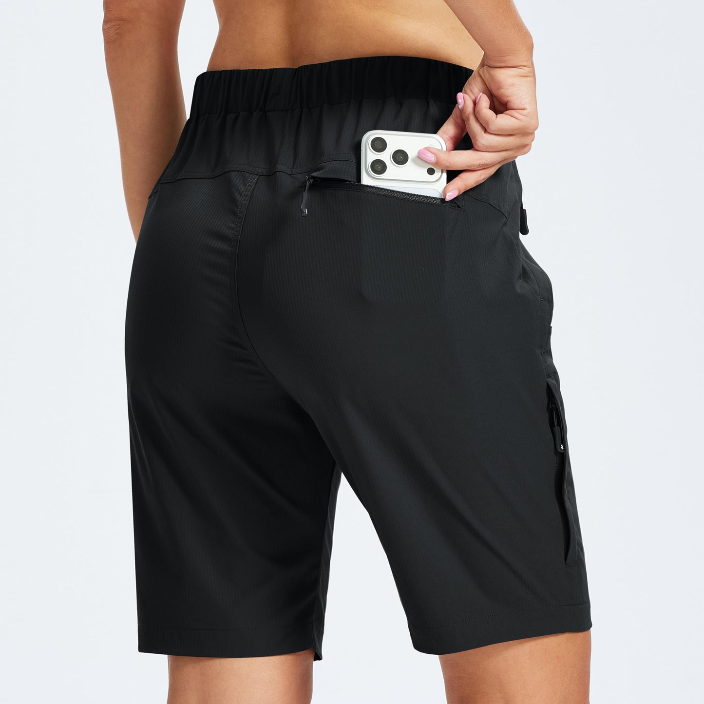 AIRIKE Women's 9" Hiking Cargo Shorts Lightweight Quick Dry Stretch Casual Athletic Golf with 5 Pockets Black