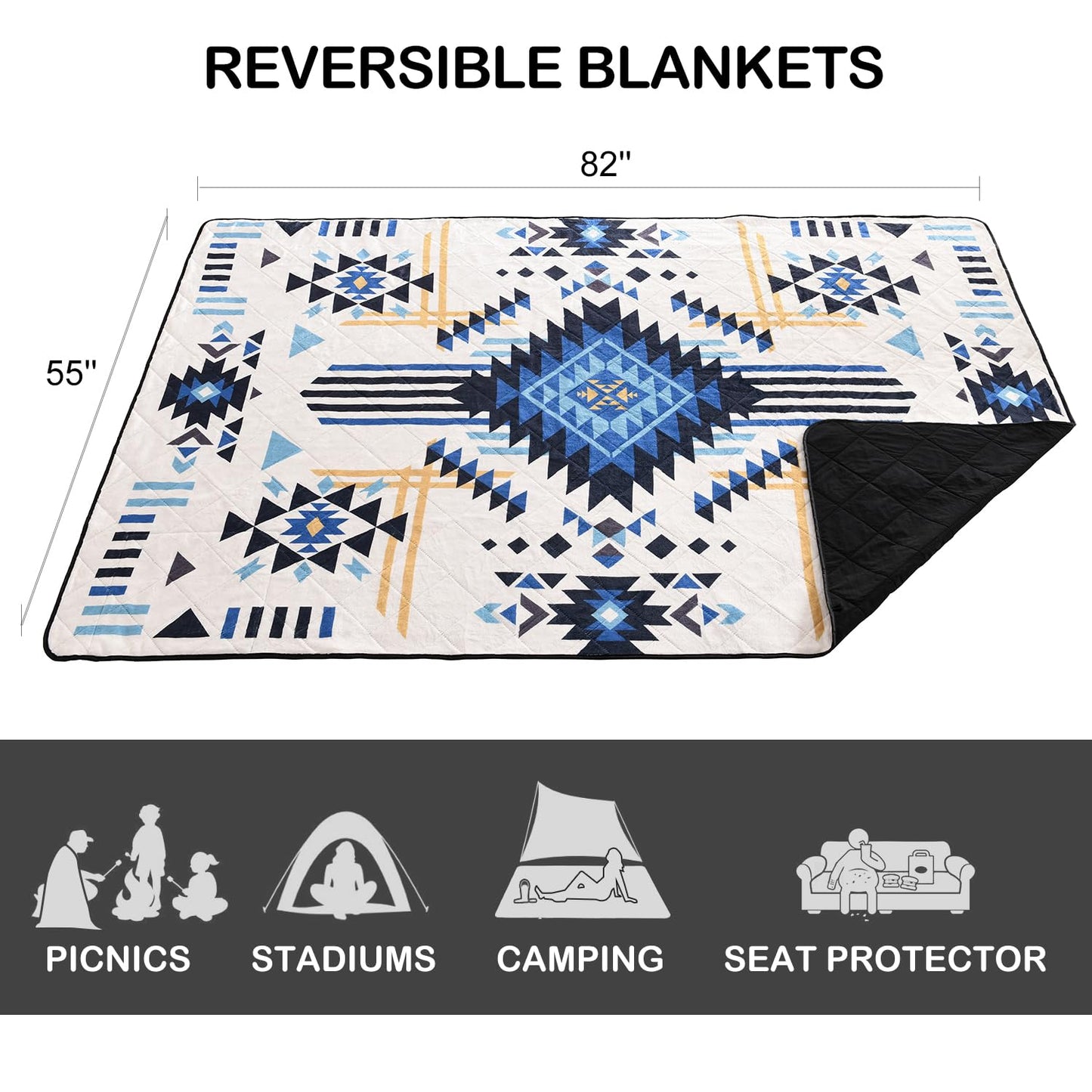 HORIMOTE HOME Outdoor Waterproof Camping Blanket, Extra Thick Flannel Fleece Warm for Cold Weather, Windproof Aztec Blankets Foldable for Stadium Picnic Dog Pet Car (Aztec)