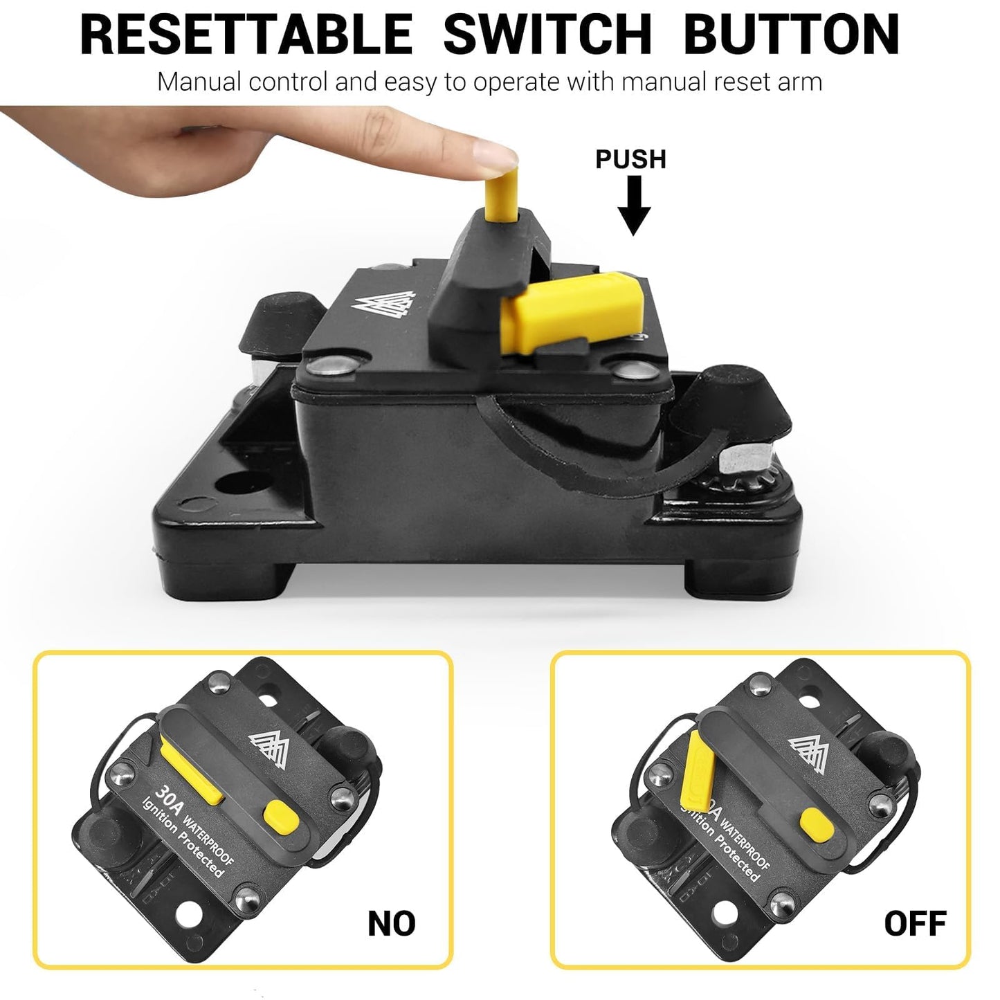 30 Amp Circuit Breaker Switch 30A Waterproof Fuse Inline Holder with Manual Reset Car Marine Trolling Motors Boat RV ATV 12V-48VDC Waterproof Audio System