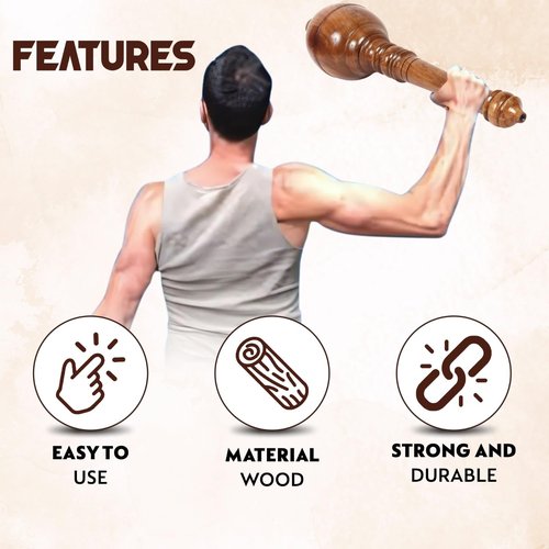 KNK GADA Fitness BAR Indian Club Hanuman MACE Shoulder Equipment MEEL Karla KATAI Fitness Durable Wooden Equipment (Assorted, 2 to 3 KG)