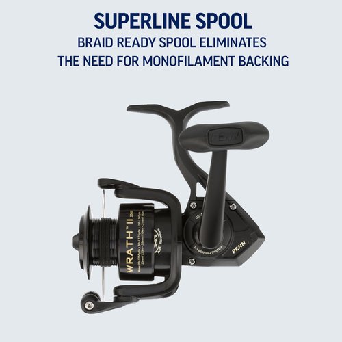 PENN Wrath II Saltwater Spinning Fishing Reel, Size 4000, Right/Left Handle Position, Corrosion-Resistant Graphite Body, Machined Anodized Aluminum Spool