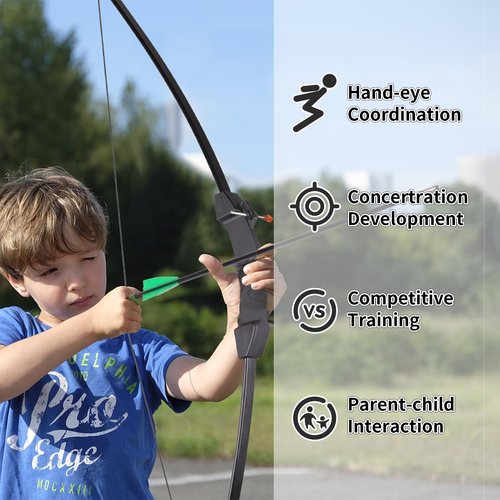 SOPOGER Youth Bow and Arrow Set - Recurve Bow Set for Kids 8-15 Archery Starter Bow Set for Teens Outdoor Games Left & Right Hand Shooting Practicing (Black)