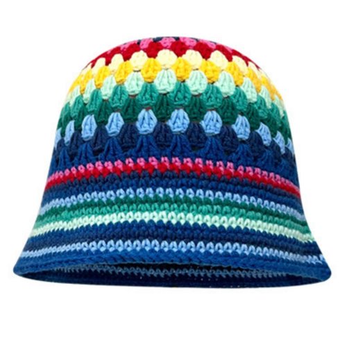 Women Crochet Bucket Hats Handmade Cloche Hats Knitted Beanies Floppy Fishing Hat Floral Cap Striped Trendy Outdoor