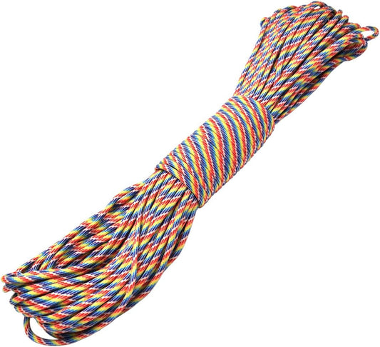 100ft Type III 7 Strand Core Paracord 550 Parachute (27# Rainbow Colo)