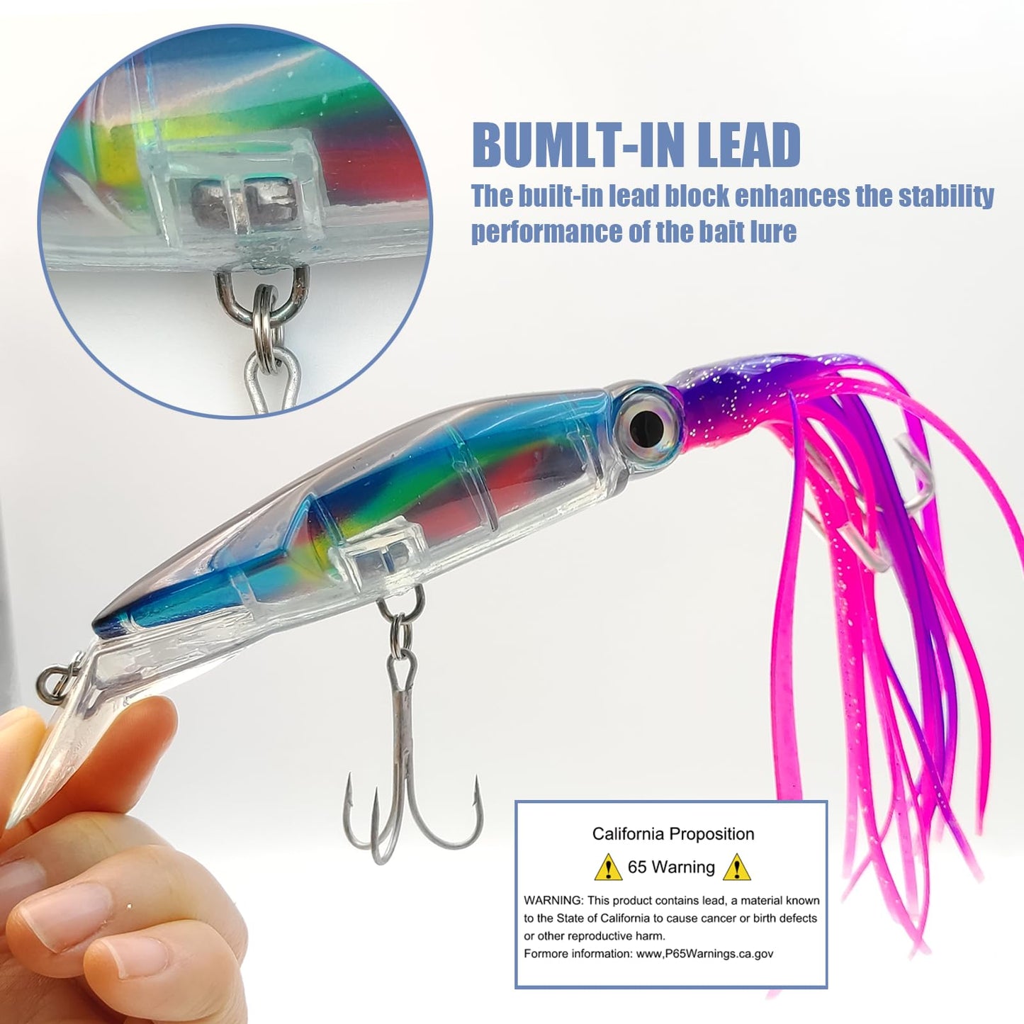 Fishing Lures Saltwater Large Simulation Squid Swimbait Topwater Lure Built in Lead Blocks Plastic Fishing Bait with Hooks Slow Sinking Bass Lure for Bass Trout Crappie