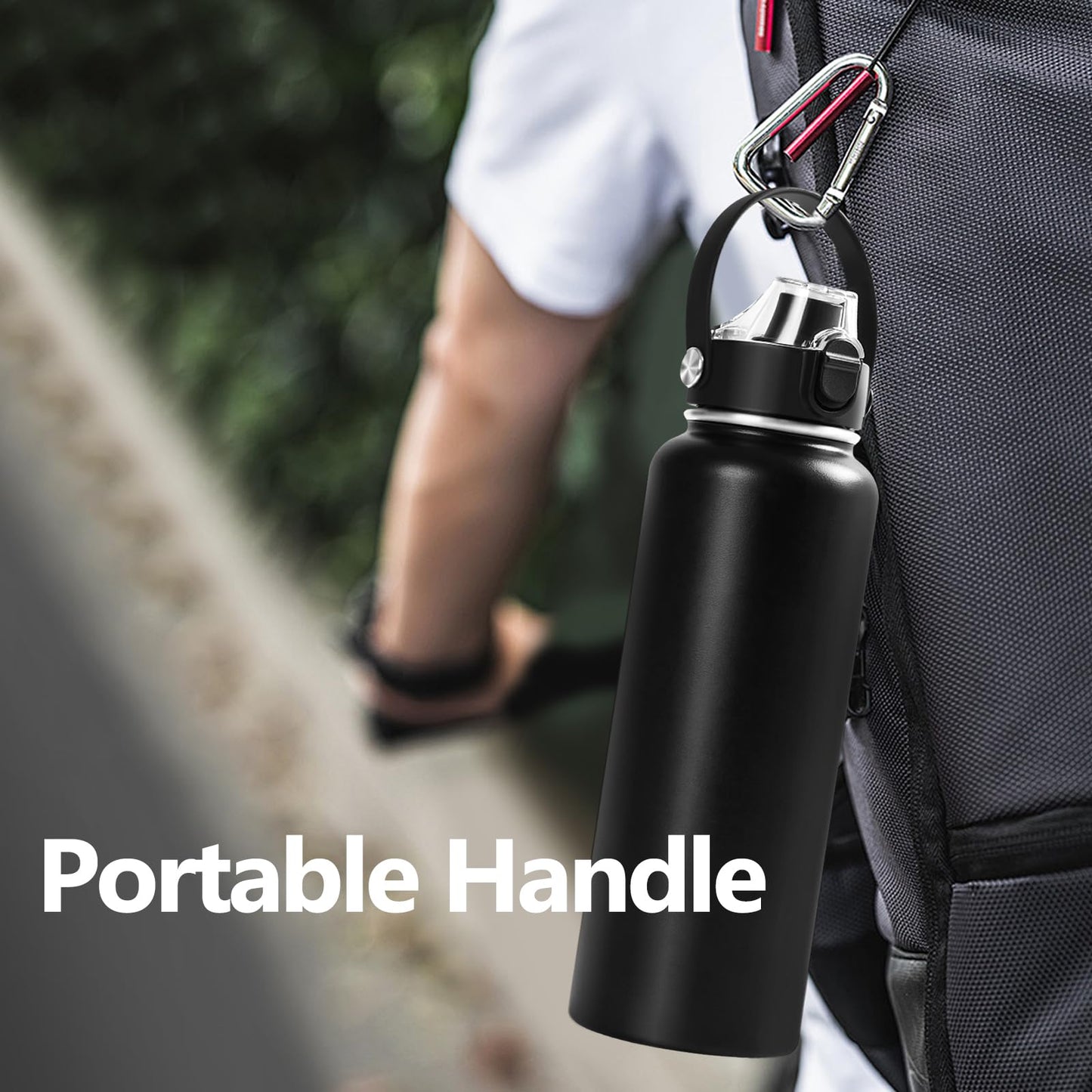 Auto Spout Lid for Hydro Flask Wide Mouth 12-64 oz Bottles, Flip Top Replacement Lid for HydroFlask Wide Mouth Bottles with Button Lock & Soft Handle