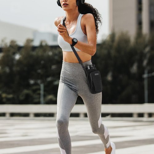 Linkidea Water Bottle Carrier with Strap Compatible with YETI Rambler Bottle 18oz/26oz, Owala FreeSip 24oz/32oz, Waterbottle Sling Bag Holder, Shoulder Strap with Phone Pocket (Black)