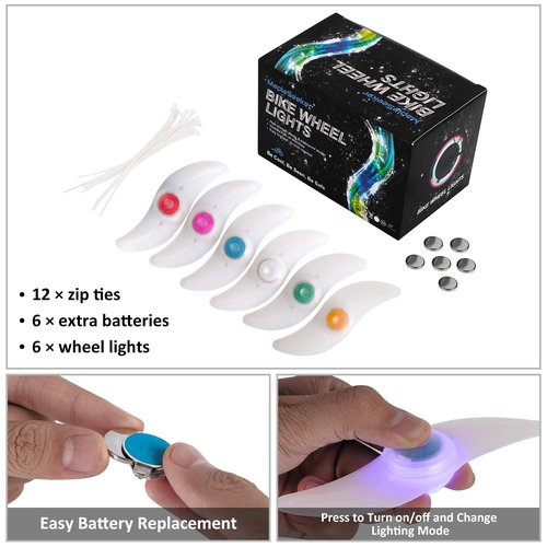 Bike Wheel Spoke Lights 6-Pack with Batteries Included, Kid Bicycle Accessories for Boys Girls with 3 Lighting Modes, Easy to Install Spoke Decorations