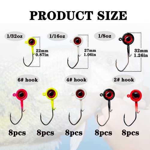 Bombite 40pack Crappie Jig Heads,Crappie Jigs Fishing Jig Heads Hook Lure Fishing Jigs Heads for Bass Fishing 1/16oz