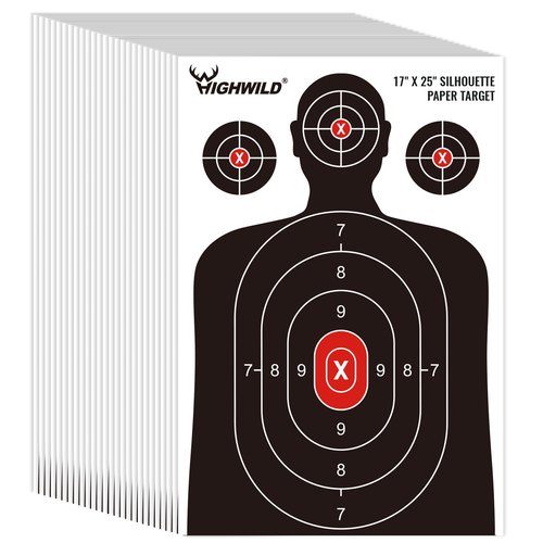 Highwild Shooting Range Silhouette Paper Target - 17X25 Inches (25 Pack, White & Black)