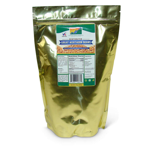 Mother Earth Products Dehydrated Instant Great Northern Beans Quart Mylar, 17 Oz