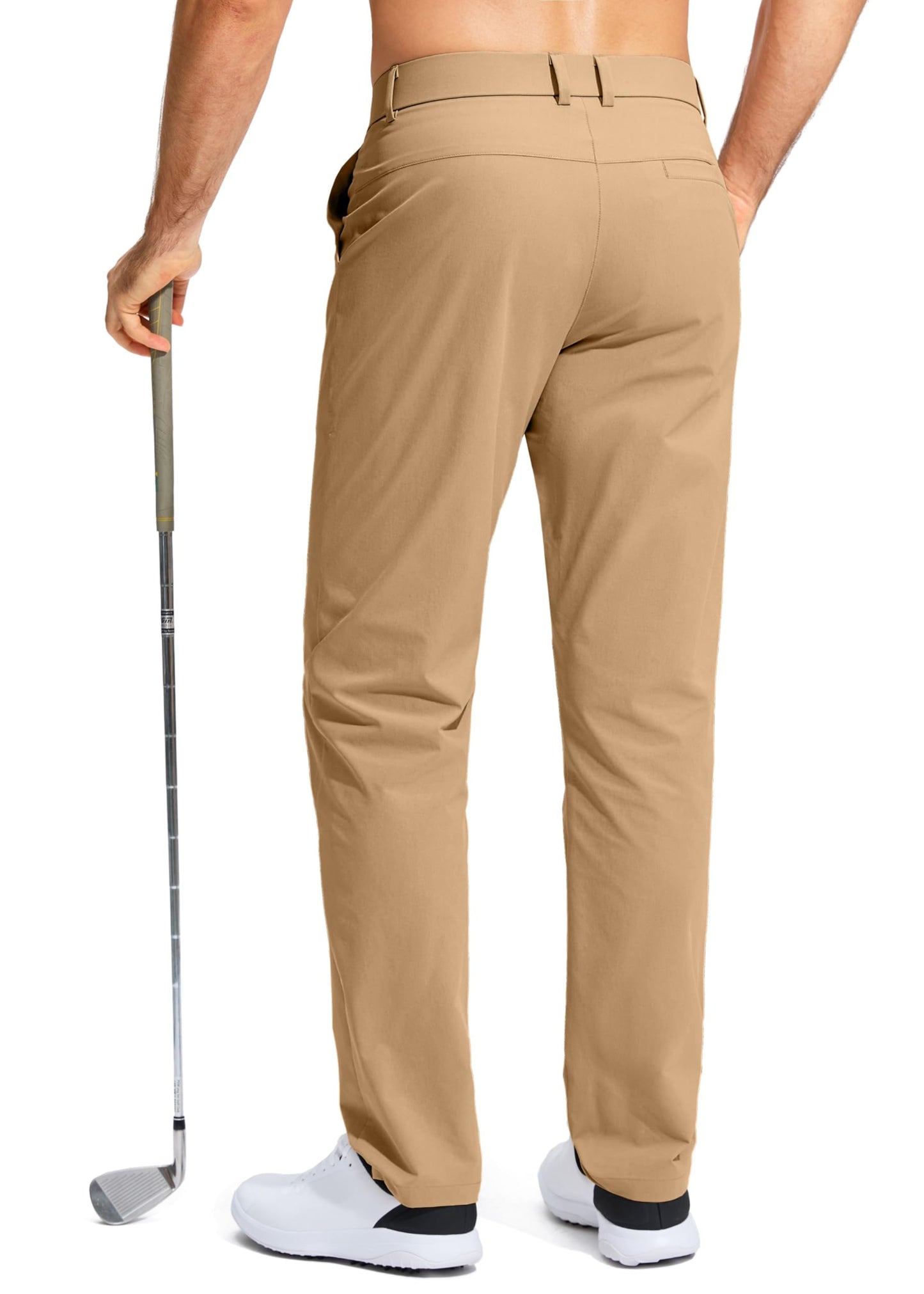 Pudolla Men's Golf Pants Work Dress Comfy Pants Casual Slacks Trousers with Pockets(Dark Khaki 42Wx30L)