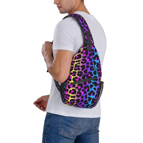 VOOHDDY Leopard Neon Animal Print Sling Bag For Women Men Travel Hiking Backpack Crossbody Shoulder Chest Bags Casual Daypack Sport