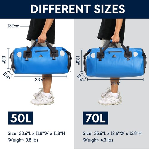 Haimont Waterproof Duffel Bag Roll-top Dry Duffle Bag with Quick-fixed Straps for Motorcycle, Raft, Boat, SUP, Kayak, Travel,70L,Light Blue