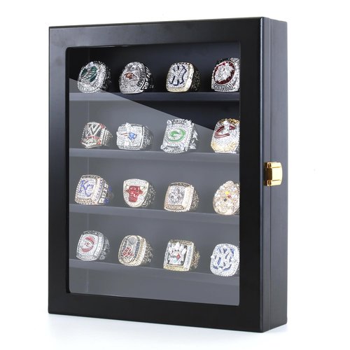 RECHIATO Championship Ring Display Case baseball Ring display Wooden Box Display Case for Sports Rings (12 Holes, Red)