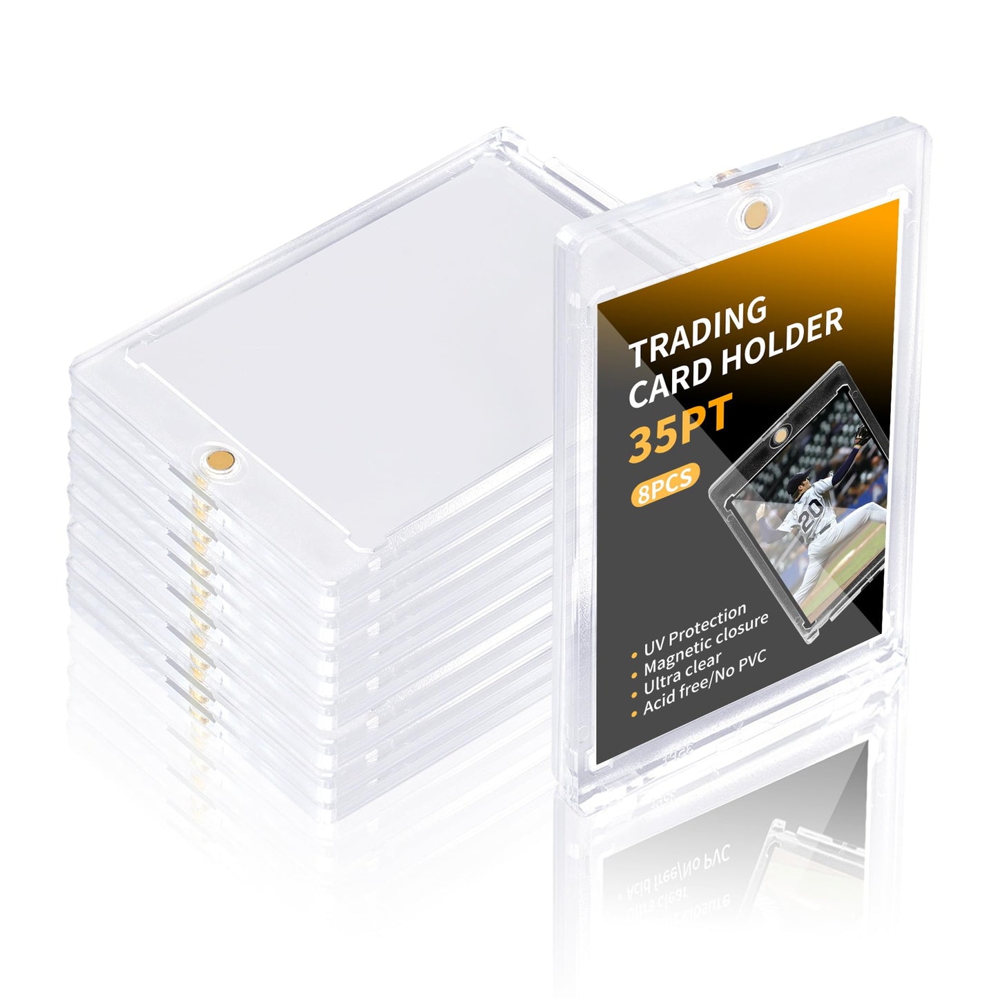8 Pack - Magnetic Card Holder, 35PT Magnetic Trading Card Holder, Baseball Card Holders, Hard Acrylic Card Cases, Card Protector for Game Baseball Football Soccer Sports Cards, Fit for Standard Card