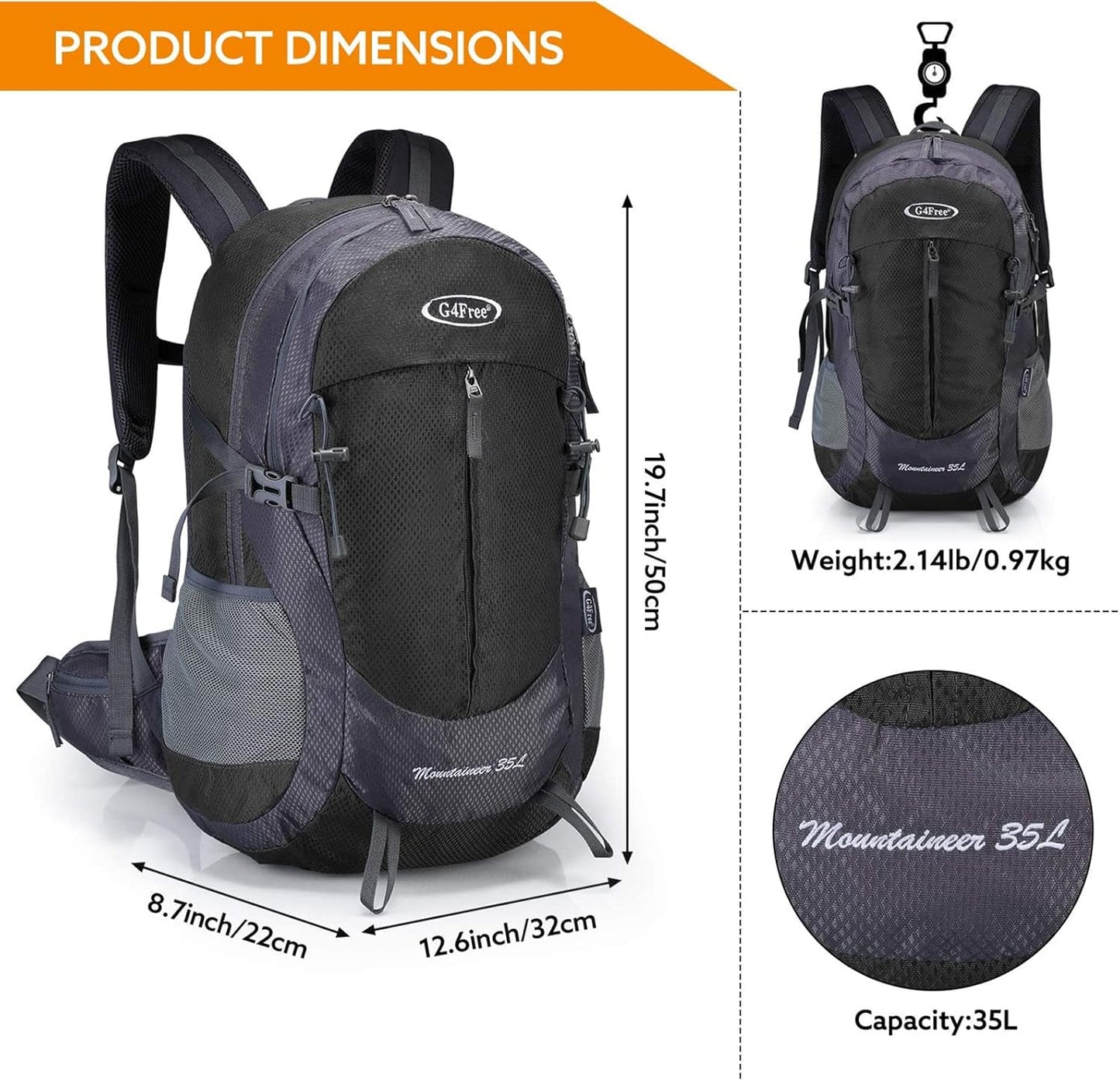 G4Free 35L Hiking Backpack Water Resistant Outdoor Sports Travel Daypack Lightweight with Rain Cover for Women Men (Peacock Green)