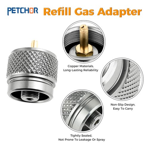 PETCHOR 3PCS Camping Stove Gas Refill Adapter Set, Propane Isobutane Butane Valve Converter, Refill Gas Shifter Universal Bottle for Camping Grill