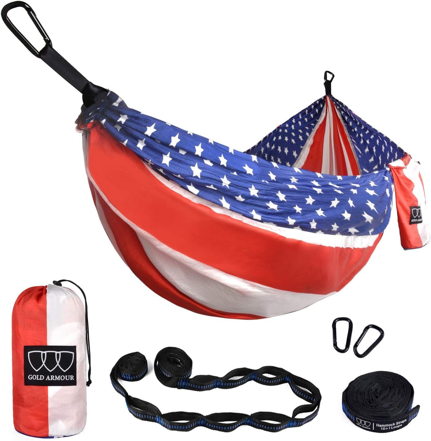 Gold Armour Camping Hammock - XL Double Hammock Portable Hammock Camping Accessories Gear for Outdoor Indoor with Tree Straps, USA Based Brand (Gray)