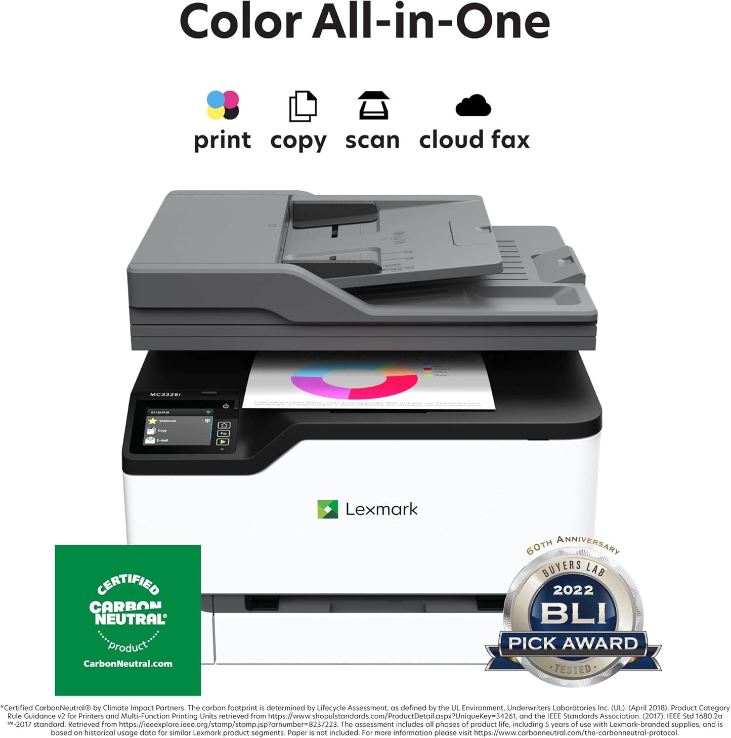 Lexmark CX331adwe Color All-in-One Laser Printer with Touchscreen, Office Scanner Copier Laser, Mobile Ready, Auto Duplex Printing & Analog Fax, Wireless, White, 26 ppm Mono/Color, 600 dpi (40N9070)
