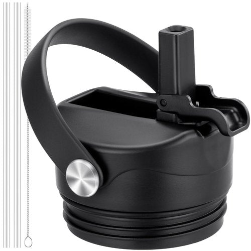 Bluwing Straw Lid for Yeti Rambler 18 26 36 64 oz and Jr. 12 oz Bottle, Replacement Lids with Straw and Flexible Handle for YETI Rambler Water Bottle, BPA Free(Black)