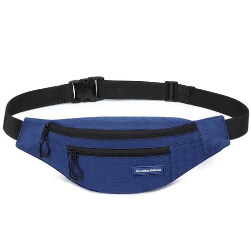 Ultra-light Crossbody Fanny Pack for Women Men Waist Belt Bag with 3 Zippered Pockets for Hiking, Running, Cycling, Outing (Navy Blue)