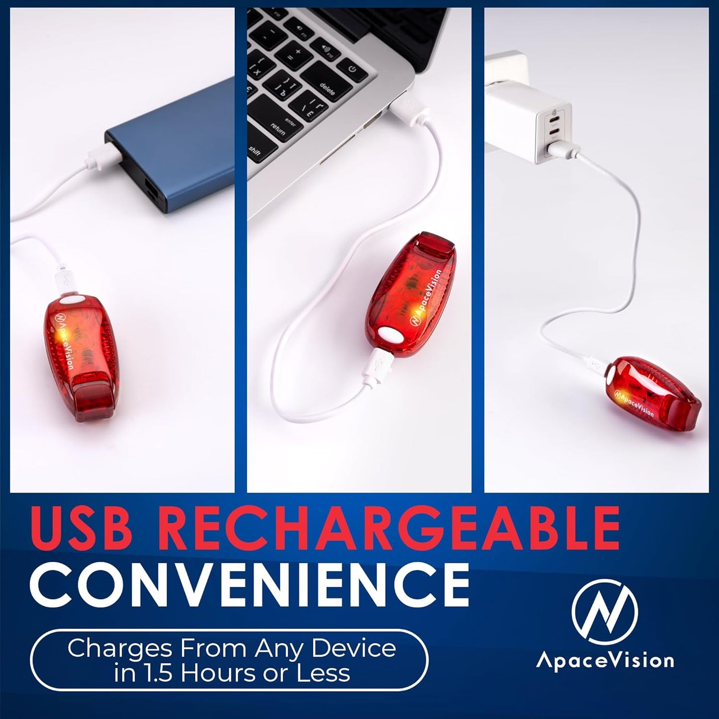 EverLightFX USB Rechargeable LED Safety Light (2 Pack) by Apace - Super Bright Bike Tail Light Works Brilliantly as Running Light for Joggers, Pets, Bicycle Strobe or Rear Clip On Lights