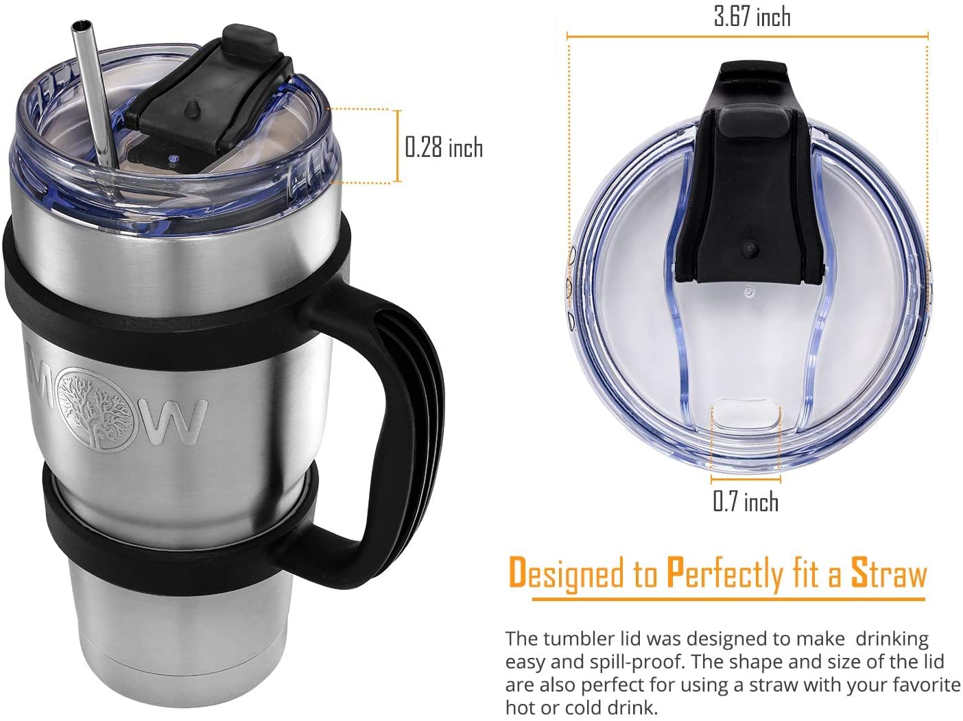 30 oz Tumbler Lid, Replacement Lid for YETI 30 oz Tumbler, BPA-Free Spill-Proof Splash Resistant Clear Tumbler Cover (2 Pack)