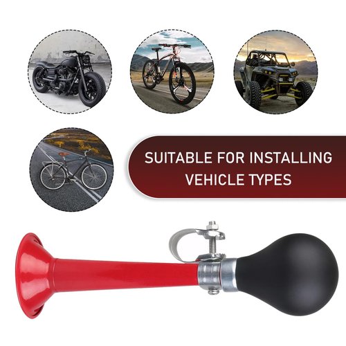 icykale 1 PC Bicycle PVC + Alloy Front/Mid-Pipe/Tail Air Horn with Squeeze Ball, 7.87" x 1.96" x 2.16" Safety Warning Mountain Bike Bell Bicycle Auxiliary Travel Horn Equipment (Red & Black)