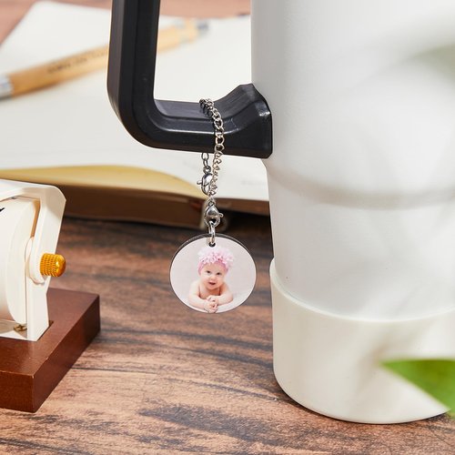 Landical 12 Sets Sublimation Charm Accessories for Cup Name ID Charm for Tumbler Cup Mdf Single Side Sublimation Blanks Bulk with Chains Jump Rings DIY Crafts Gift (Round)