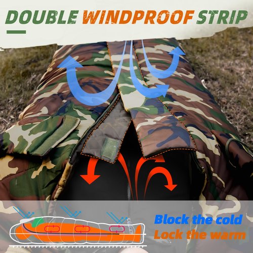MEREZA Sleeping Bag XL for Adults Mummy Sleeping Bag for Cold Weather 10-25℉ Big Tall Men Sleeping Bags Queen Size Woodland Camping Hiking