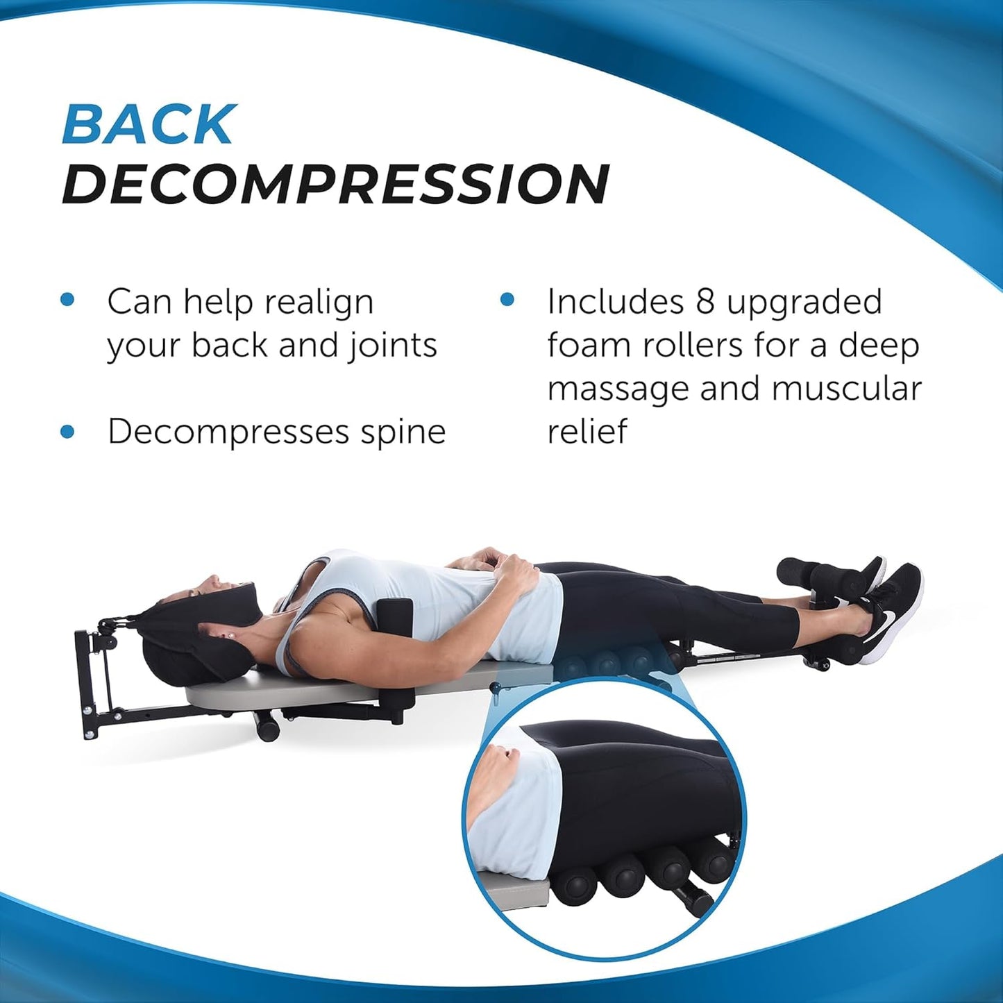 Stamina Inline Back Stretch Bench with Cervical Traction - Back and Neck Decompression - Inversion Table Alternative - Up to 250 lbs Weight Capacity