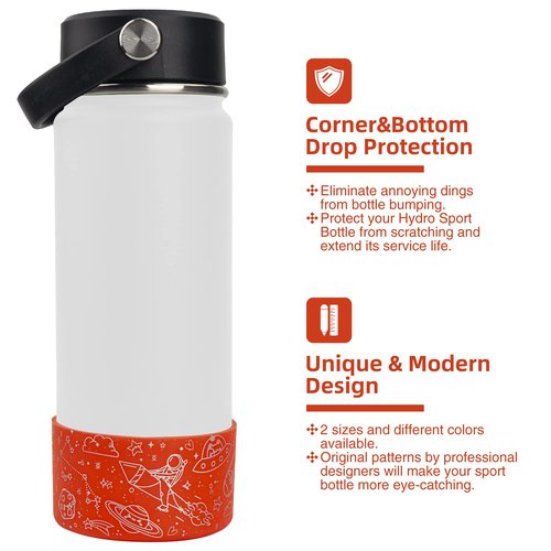 Omoojee Water Bottle Boot Sleeve, 12-24oz Protective Silicone Boot Compatible with Hydro Flask Water Bottle, Simple Modern, Yeti, Red (Universe, Astronaut)
