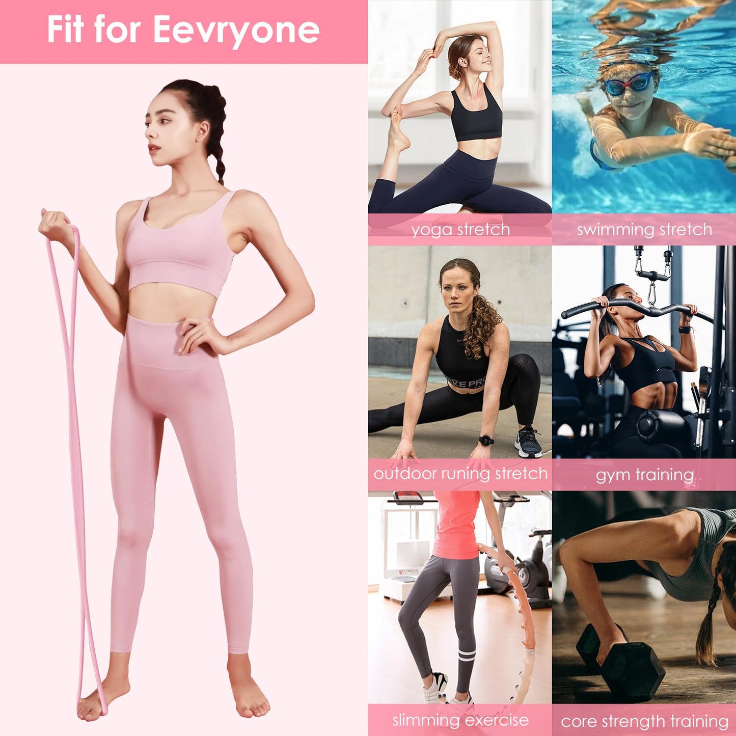 Adorila 2 Pack Figure 8 Resistance Bands with Handles, Silicone Exercise Bands for Women, Elastic Rope Stretch Fitness Band for Arm, Back, Chest, Shoulder, Legs (15LB Pink, 25LB Purple)