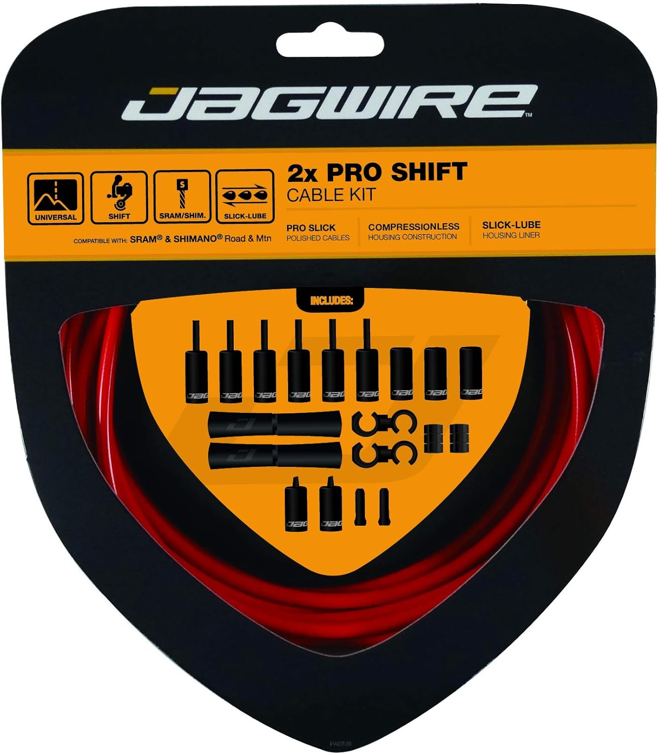 Jagwire - 2X Pro Universal Gear Shift Kit | for Road, MTN and Gravel | Compatible with SRAM and Shimano Gears, Polished Stainless Steel Cables, 10 Color Options