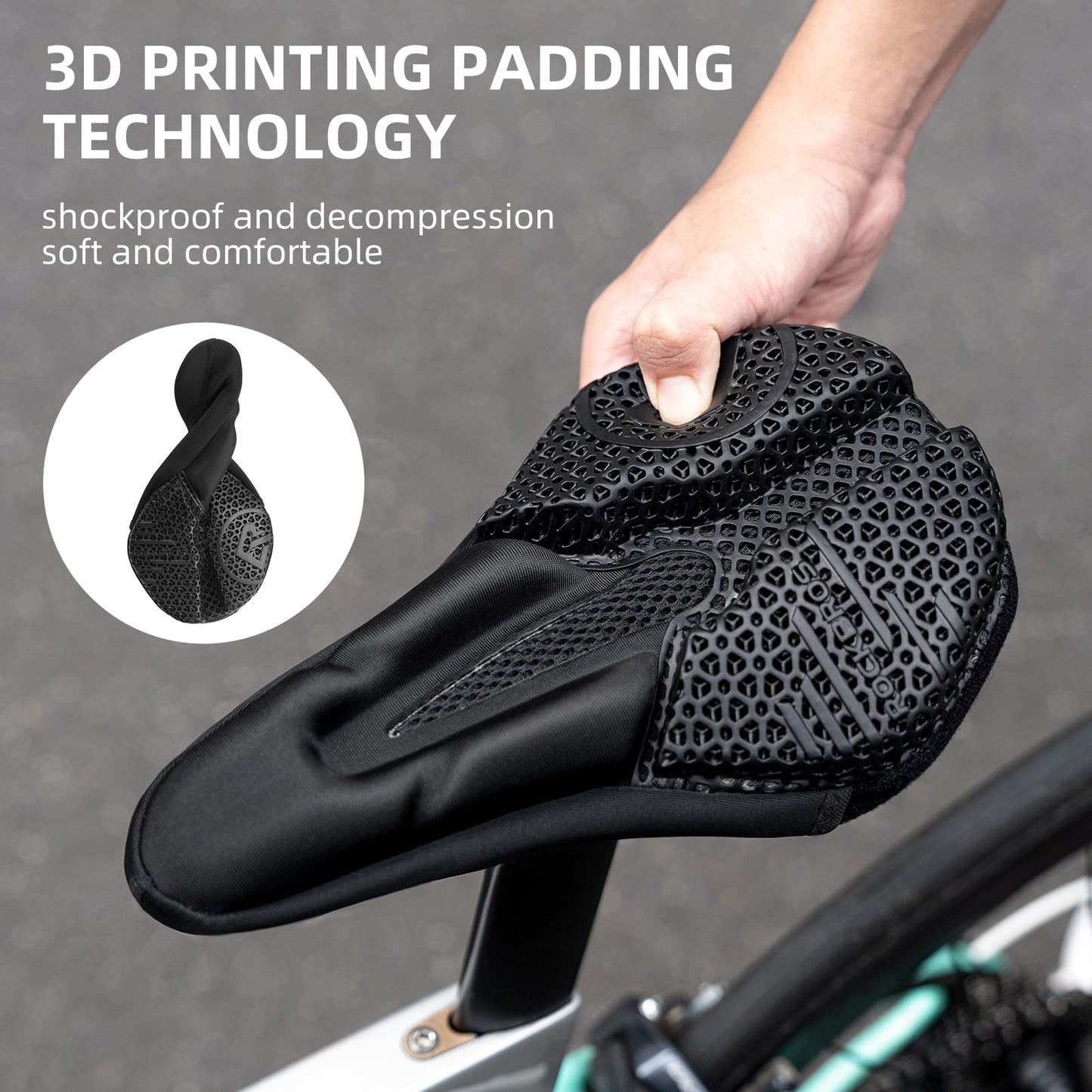 ROCKBROS Bike Seat Cover Cushion Bicycle Seat Cover for Men Women Padded Bike Seat Cover 3D Printing Road Bike Saddle Comfortable and Breathable Water Proof
