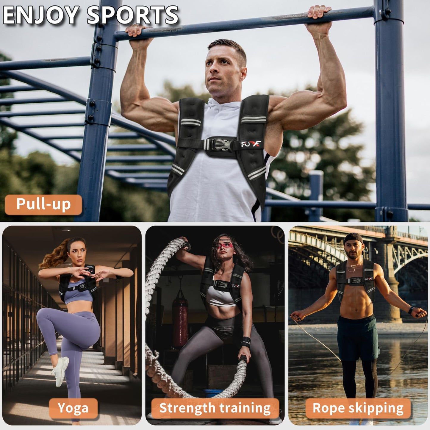 FUFF Weighted vest woman - 15lb Weights with Reflective Stripe, Weighted Vest for Men Women Strength Training Running Walking Jogging