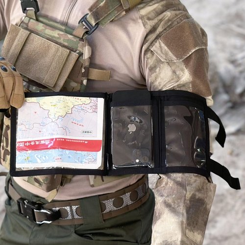 Tactical Arm Sleeve Map Pouch Case Documets Holder Wrist Case Wrist Map Holder Wristband Map Case Military Arm Pouch Tactical USA Flag Patch (Black)