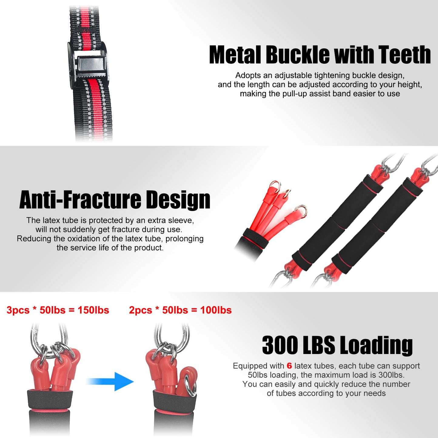 Pull Up Assistance Bands with Fabric Feet/Knee Rest, Heavy Duty Pull Up Resistance Bands, Pull up Assist Bands Pull-up Exercise Band for Chin-up Workout, Body Stretching (Two Feet 300lbs)