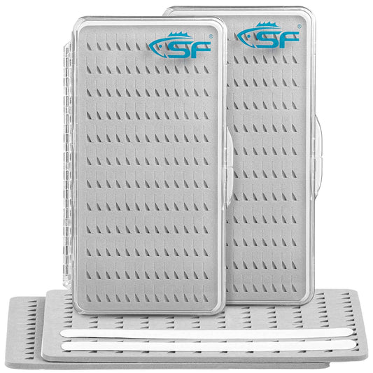 SF Fly Fishing Box Plastic Waterproof Pocket Thin Fly Boxes Clear Lid Easy Slit Foam Fishing Boxes 2PCS