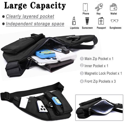 Midufrry Sling Bag Anti-Thief Crossbody Bag Men Women Chest Shoulder Bag Slim Personal Pocket Bag for Hiking Travel Daypack Backpack (Black)