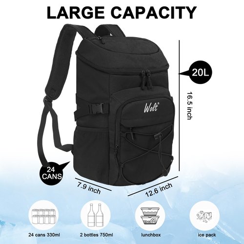 WOLT Cooler Backpack,24 Cans Insulated Backpack Cooler Leakproof,Lightweight Soft Cooler Bag,Camping Cooler,Large Capacity Beach Cooler,Waterproof Travel Lunch Backpack for Hiking
