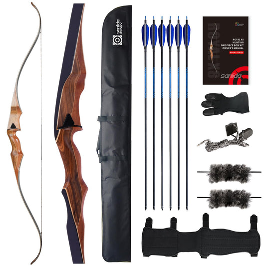 Sanlida Archery 60" Royal X8 One-Piece Bow Traditional Wooden Hunting Bow Handmade Hunting Bow and Arrows Kit for Adults & Traditional Archers, RH Only (40lbs, Dark Wood)